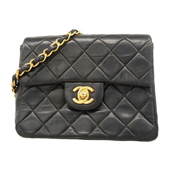 Chanel Mini Matelasse Shoulder Bag Navy Lambskin Gold Hardware Pre-owned Women's - Picture 1 of 16